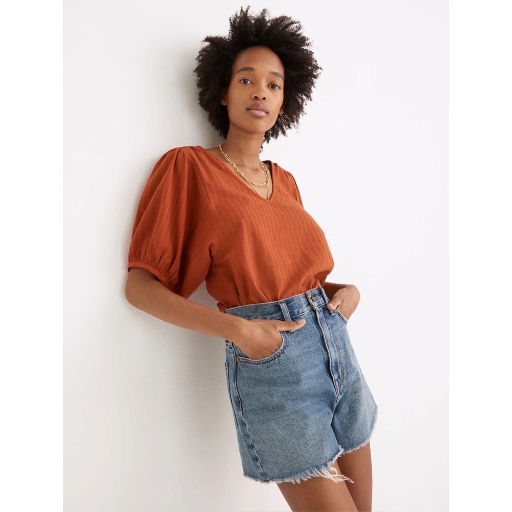 Madewell Momjean High Rise Cutoff Denim Shorts Burdette Wash Size 25